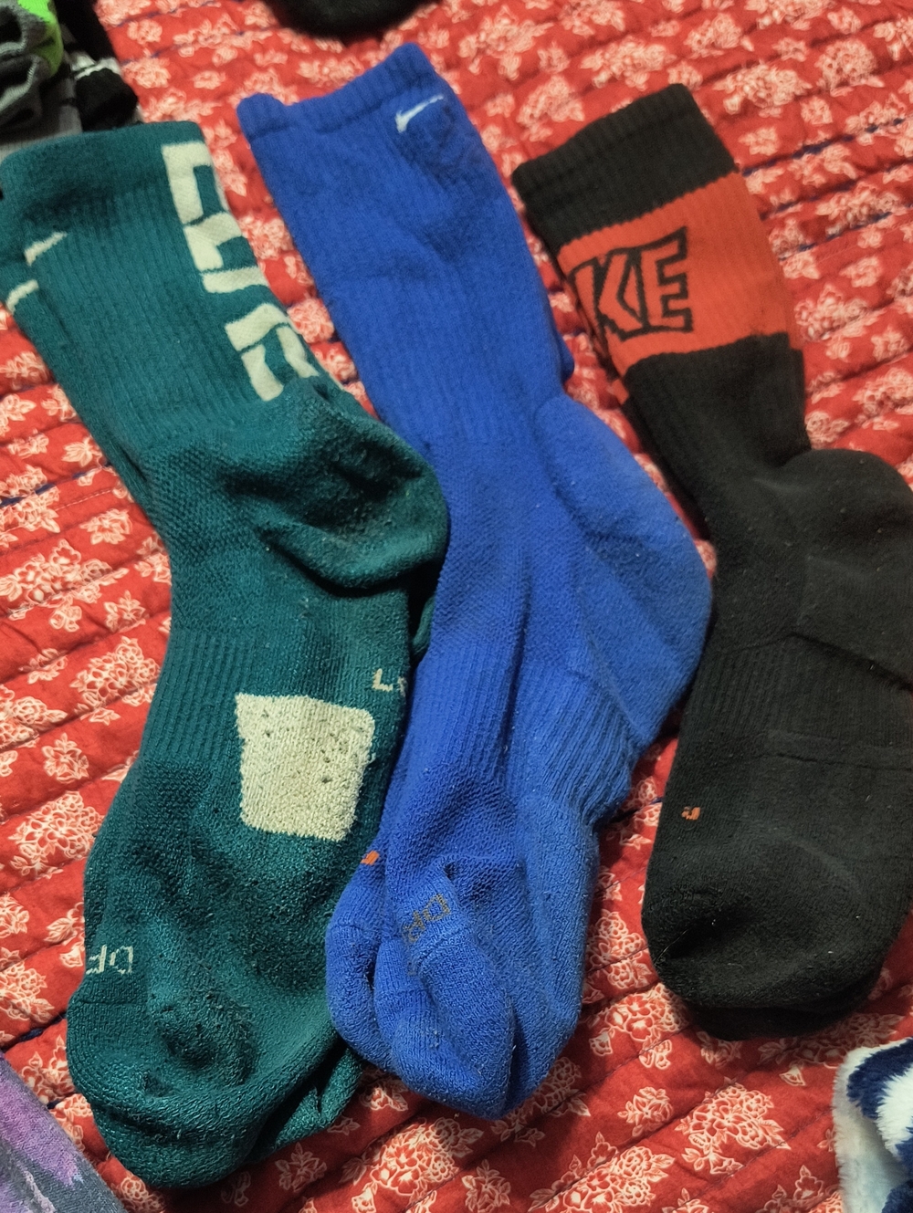 Nike Crew Athletic Socks - Teal, Blue, Black with Red Accent (3-Pack)